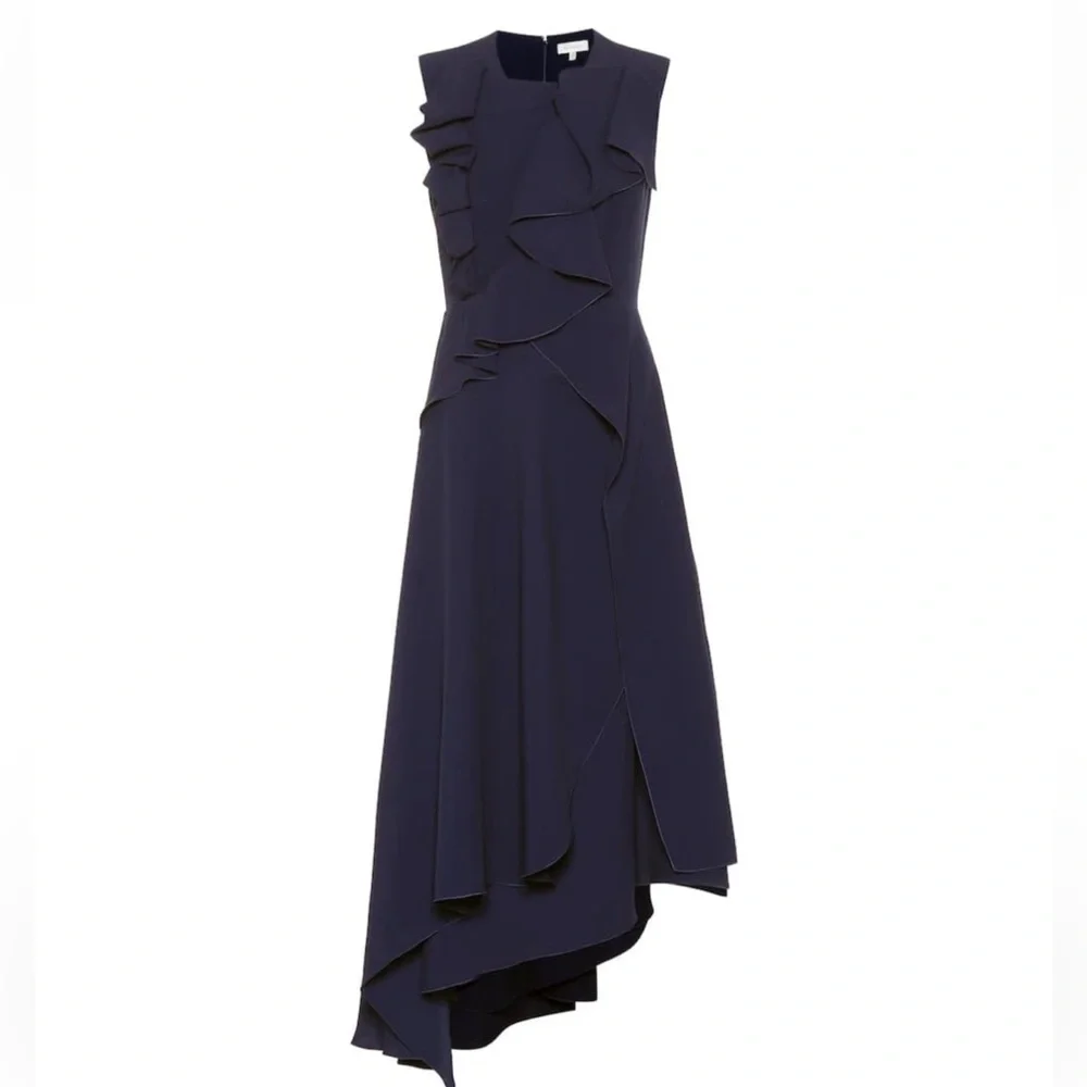Elegant  Navy DELPOZO
Ruffled crêpe midi dress - Picture 9 of 9